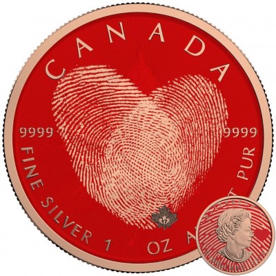 Canada TOUCH OF LOVE Canadian Maple Leaf series THEMATIC DESIGN $5 Silver Coin 2017 Rose Gold plated 1 oz